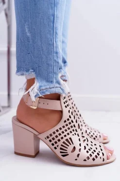 Laura Messi Sandały Na Obcasie*Sandały Na Słupku 1924 Skóra Beżowe Montoro