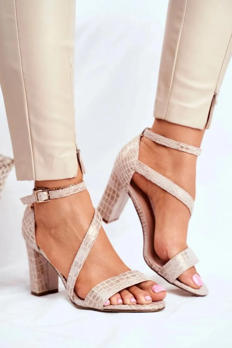 Damskie Buty Sergio Leone Sandały Na Słupku Sergio Leone SK870 Beżowe Zwierzęcy Wzór