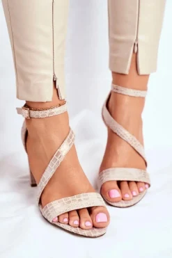 Damskie Buty Sergio Leone Sandały Na Słupku Sergio Leone SK870 Beżowe Zwierzęcy Wzór