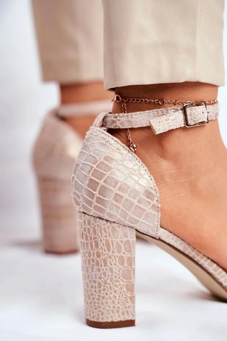 Damskie Buty Sergio Leone Sandały Na Słupku Sergio Leone SK870 Beżowe Zwierzęcy Wzór