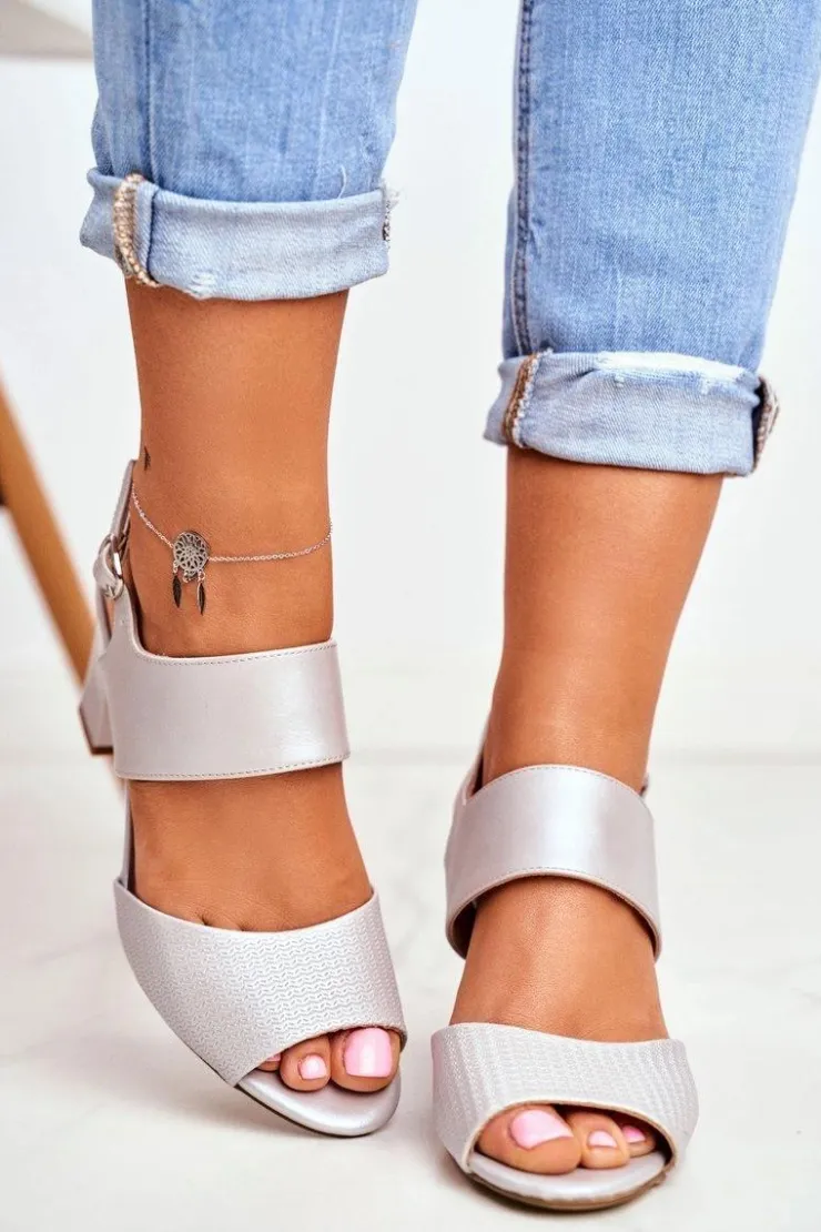 Damskie Buty Sergio Leone Sandały Na Słupku Sergio Leone SK778 Srebrne