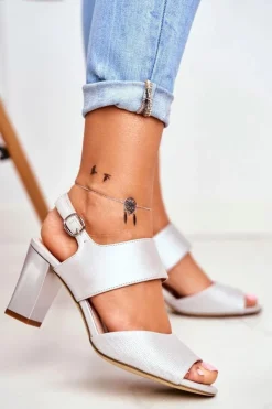 Damskie Buty Sergio Leone Sandały Na Słupku Sergio Leone SK778 Srebrne