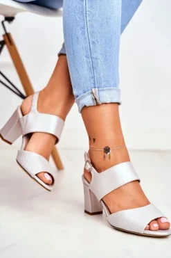 Damskie Buty Sergio Leone Sandały Na Słupku Sergio Leone SK778 Srebrne