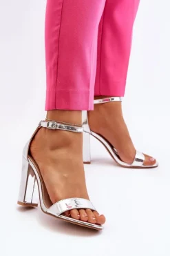 Online Boto Sandały Na Słupku Srebrne Thakko