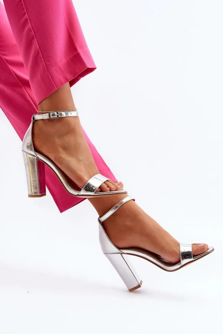 Online Boto Sandały Na Słupku Srebrne Thakko