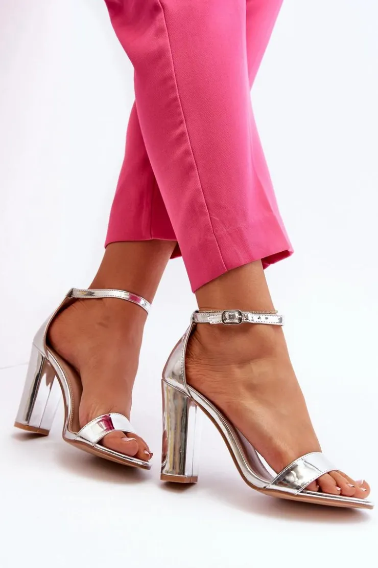 Online Boto Sandały Na Słupku Srebrne Thakko