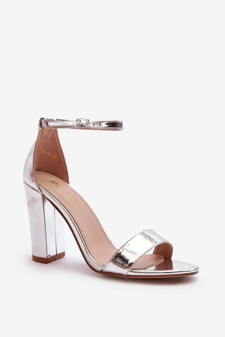 Online Boto Sandały Na Słupku Srebrne Thakko