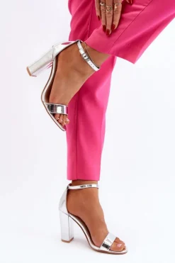 Online Boto Sandały Na Słupku Srebrne Thakko