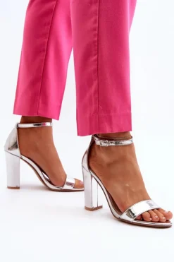 Online Boto Sandały Na Słupku Srebrne Thakko