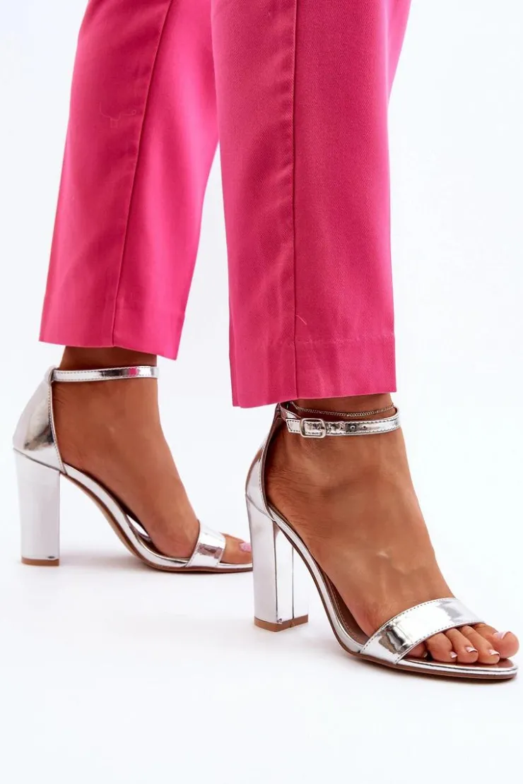 Online Boto Sandały Na Słupku Srebrne Thakko