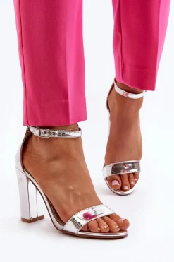 Online Boto Sandały Na Słupku Srebrne Thakko