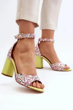 Boto Sandały Na Obcasie*Sandały Na Słupku W Kwiaty Żółte Vitamella