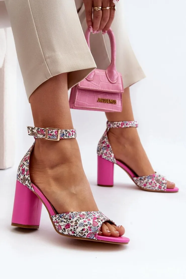 Boto Sandały Na Obcasie*Sandały Na Słupku W Kwiaty Fuksja Vitamella