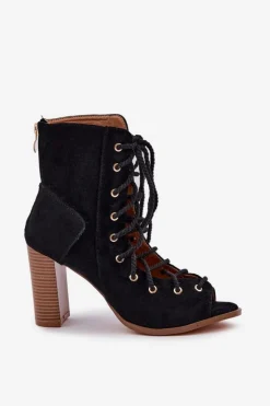 Damskie Boto Sandały Na Słupku Z Cholewką I Sznurowaniem Czarne Ivelseki