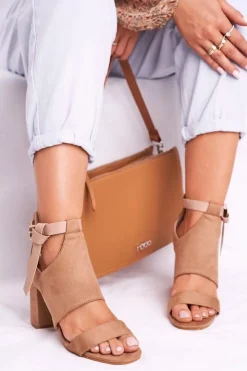 Damskie Buty damskie Vinceza Sandały Na Słupku Z Cholewką Vinceza 20-17054 Beżowe