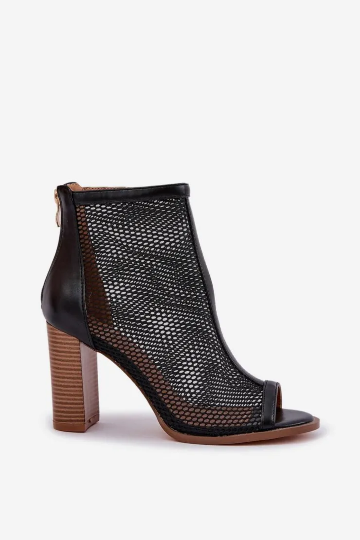 Damskie Boto Sandały Na Słupku Z Cholewką Czarne Taniffia