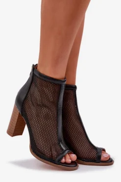 Damskie Boto Sandały Na Słupku Z Cholewką Czarne Taniffia