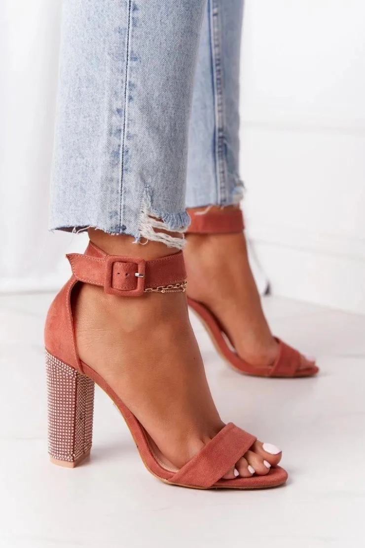 Damskie Boto Sandały Na Słupku Z Cyrkoniami Lu Boo Ceglaste