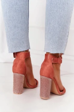 Damskie Boto Sandały Na Słupku Z Cyrkoniami Lu Boo Ceglaste