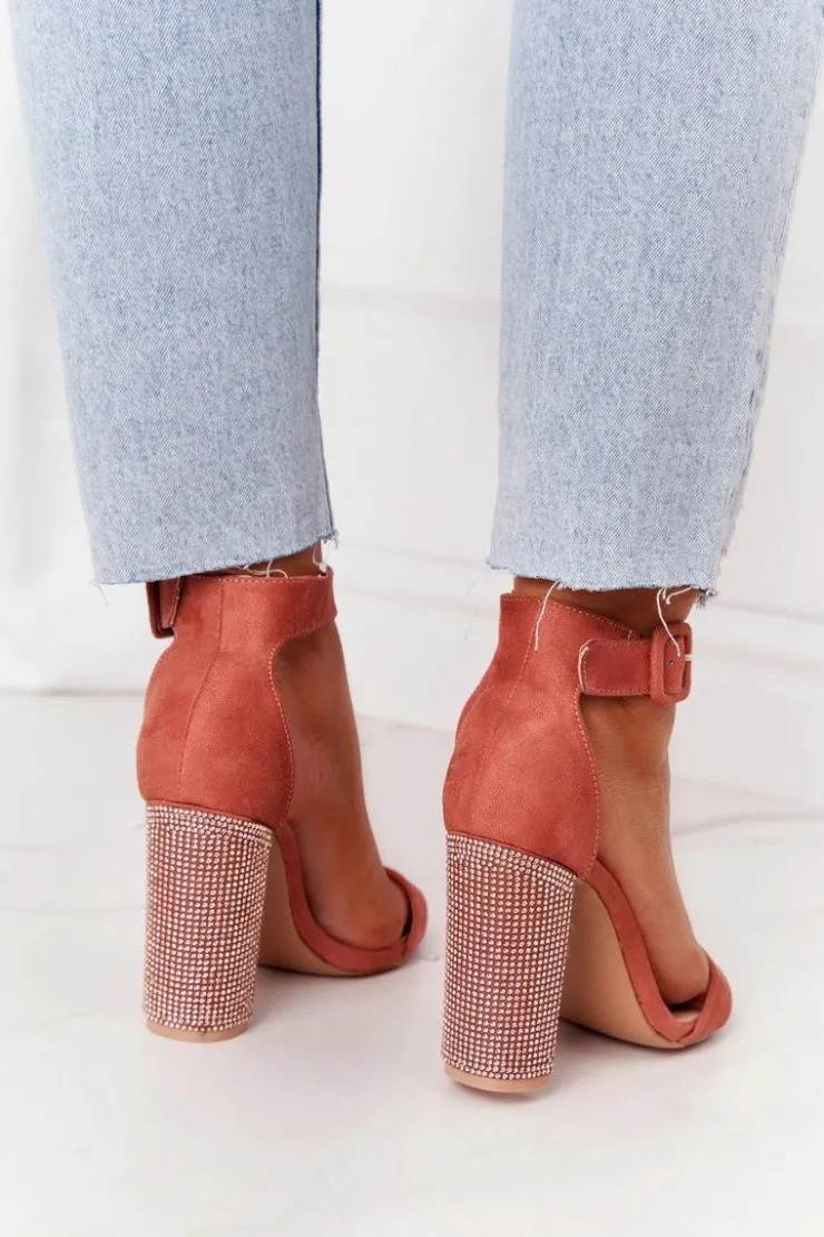 Damskie Boto Sandały Na Słupku Z Cyrkoniami Lu Boo Ceglaste