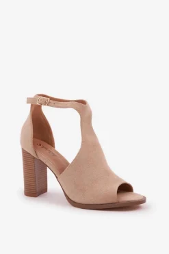 Boto Sandały Na Słupku|Sandały Na Obcasie*Sandały Na Słupku Z Eko Zamszu Beżowe Lanadriena Beżowy