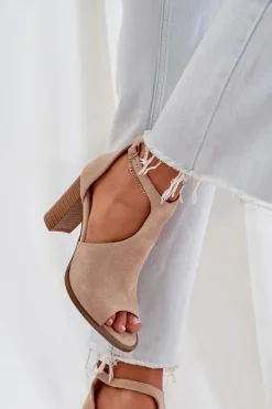 Boto Sandały Na Słupku|Sandały Na Obcasie*Sandały Na Słupku Z Eko Zamszu Beżowe Lanadriena Beżowy
