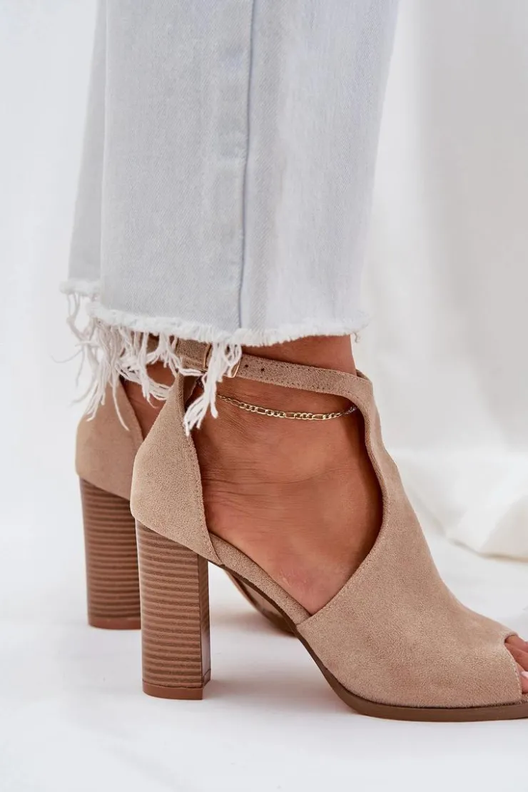 Boto Sandały Na Słupku|Sandały Na Obcasie*Sandały Na Słupku Z Eko Zamszu Beżowe Lanadriena Beżowy