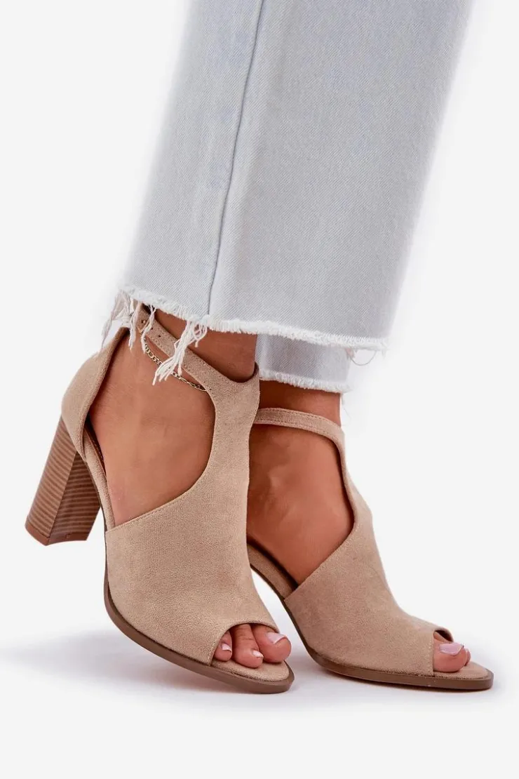 Boto Sandały Na Słupku|Sandały Na Obcasie*Sandały Na Słupku Z Eko Zamszu Beżowe Lanadriena Beżowy