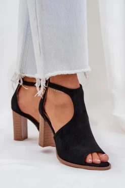 Outlet Boto Sandały Na Słupku Z Eko Zamszu Czarne Lanadriena Czarny