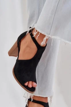 Outlet Boto Sandały Na Słupku Z Eko Zamszu Czarne Lanadriena Czarny