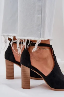 Outlet Boto Sandały Na Słupku Z Eko Zamszu Czarne Lanadriena Czarny