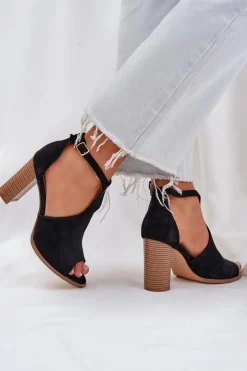 Outlet Boto Sandały Na Słupku Z Eko Zamszu Czarne Lanadriena Czarny