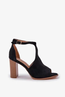 Outlet Boto Sandały Na Słupku Z Eko Zamszu Czarne Lanadriena Czarny