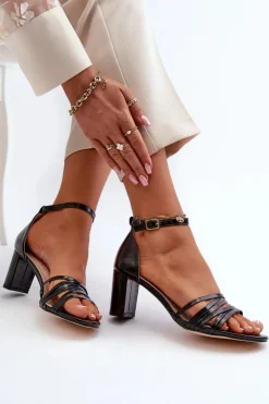 Clearance Evento Sandały Na Słupku Z Paseczkami Czarne Enitia Czarny