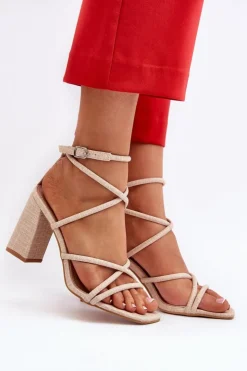 Boto Sandały Na Obcasie*Sandały Na Słupku Z Paskami Beżowe Herfiana
