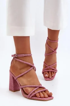 Boto Sandały Na Obcasie*Sandały Na Słupku Z Paskami Różowe Herfiana