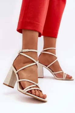 Boto Sandały Na Obcasie*Sandały Na Słupku Z Paskami Nude Herfiana