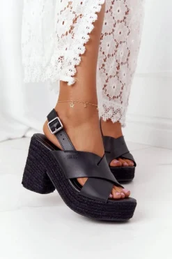 Big Star Shoes Sandały Big Star|Sandały Na Obcasie*Sandały Na Słupku Z Plecionką Big Star HH274387 Czarne
