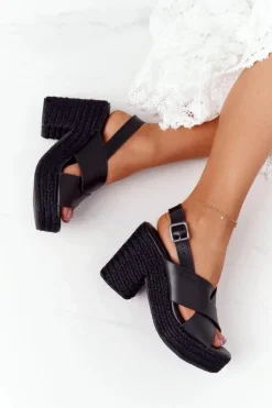 Big Star Shoes Sandały Big Star|Sandały Na Obcasie*Sandały Na Słupku Z Plecionką Big Star HH274387 Czarne