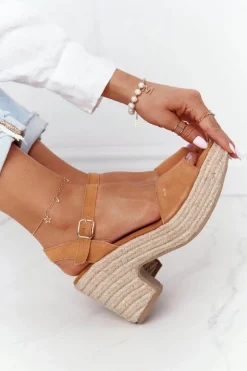 Sale Big Star Shoes Sandały Na Słupku Z Plecionką Big Star HH274394 Camel