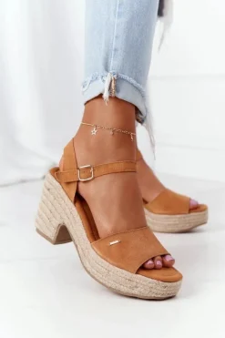 Sale Big Star Shoes Sandały Na Słupku Z Plecionką Big Star HH274394 Camel