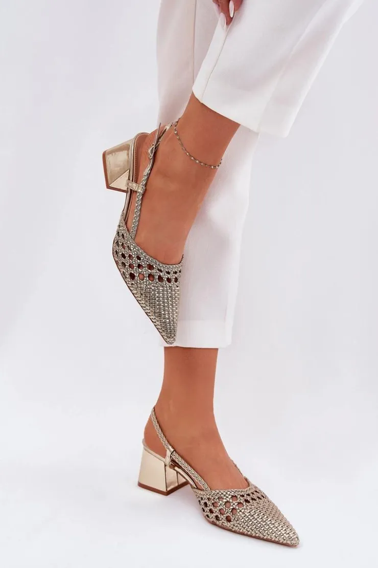 Discount Boto Sandały Na Słupku Z Plecionką I Szpiczastymi Noskami Złote Resterri