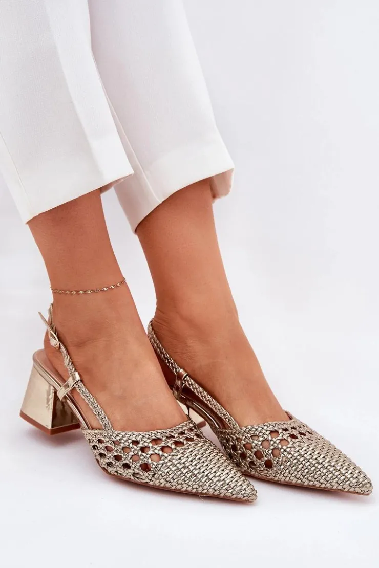 Discount Boto Sandały Na Słupku Z Plecionką I Szpiczastymi Noskami Złote Resterri