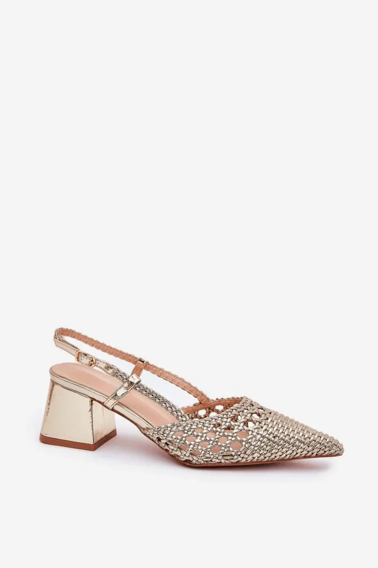 Discount Boto Sandały Na Słupku Z Plecionką I Szpiczastymi Noskami Złote Resterri