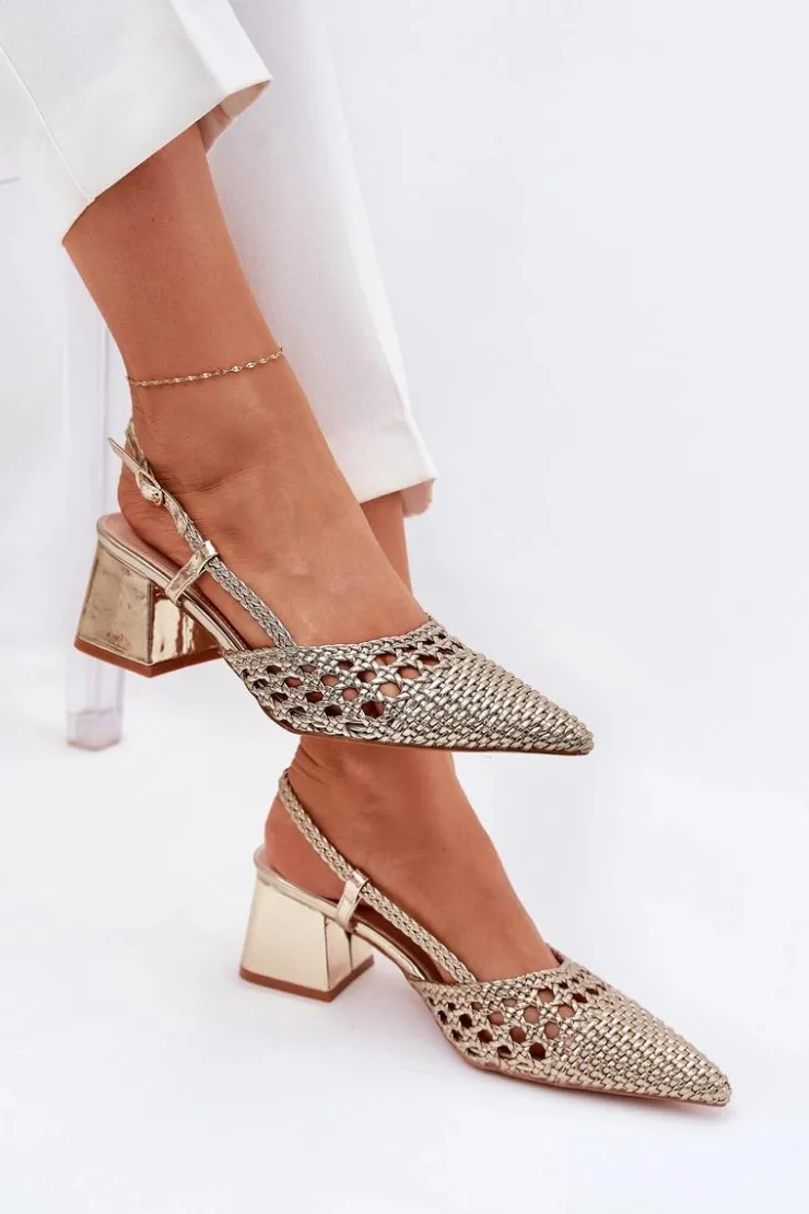 Discount Boto Sandały Na Słupku Z Plecionką I Szpiczastymi Noskami Złote Resterri
