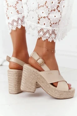 Damskie Big Star Shoes Sandały Na Słupku Z Plecionką Big Star HH274388 Beżowe