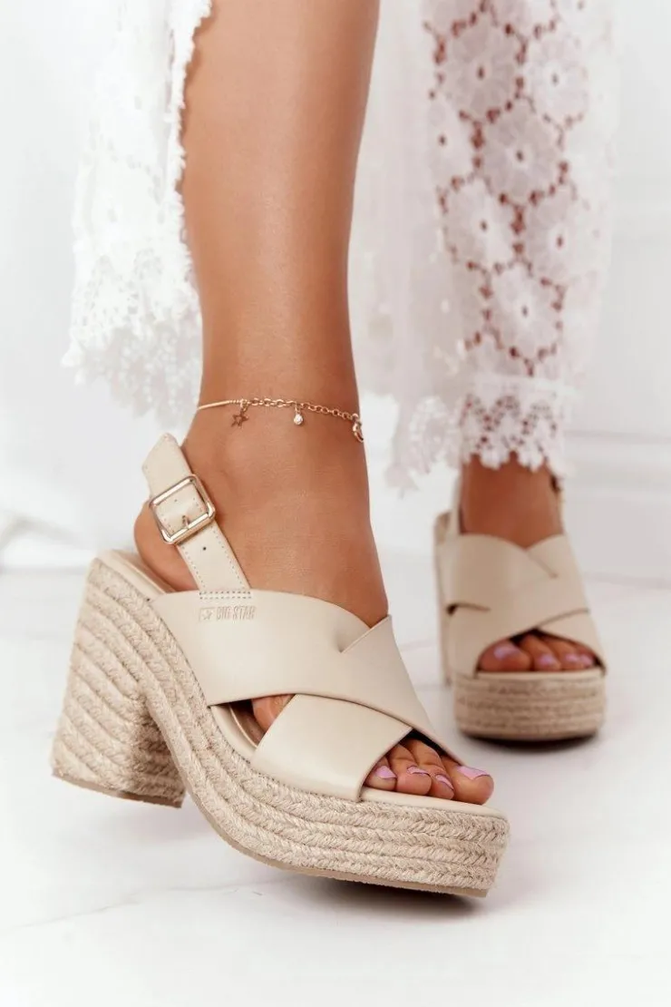 Damskie Big Star Shoes Sandały Na Słupku Z Plecionką Big Star HH274388 Beżowe