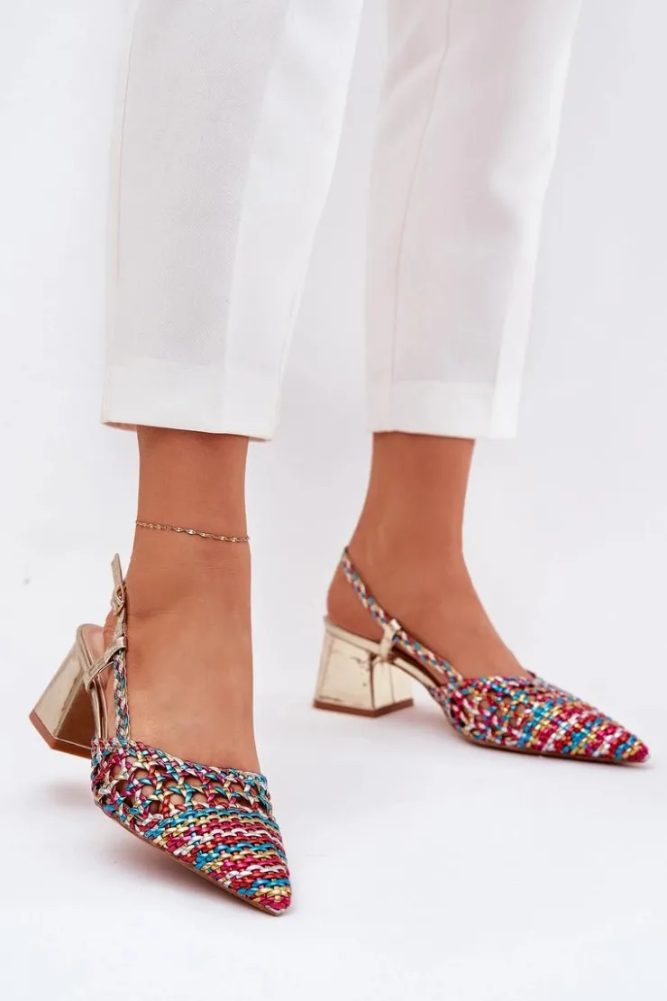 Best Boto Sandały Na Słupku Z Plecionką I Szpiczastymi Noskami Multikolor Resterri Wielokolorowy