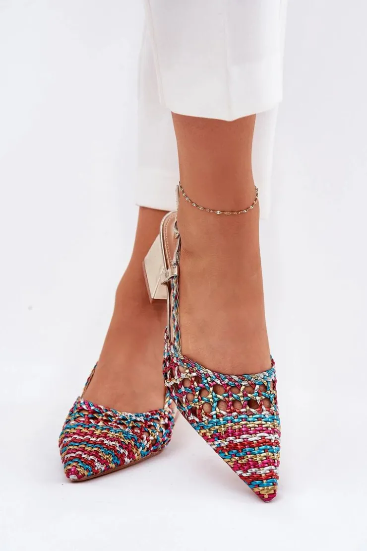 Best Boto Sandały Na Słupku Z Plecionką I Szpiczastymi Noskami Multikolor Resterri Wielokolorowy