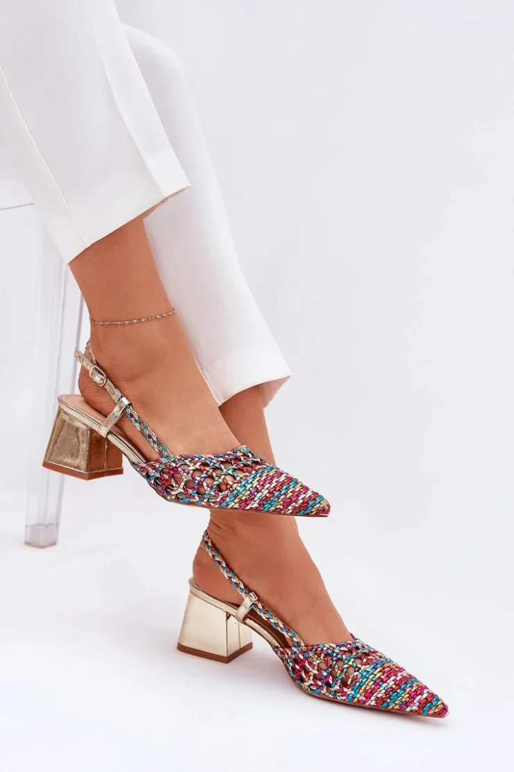 Best Boto Sandały Na Słupku Z Plecionką I Szpiczastymi Noskami Multikolor Resterri Wielokolorowy